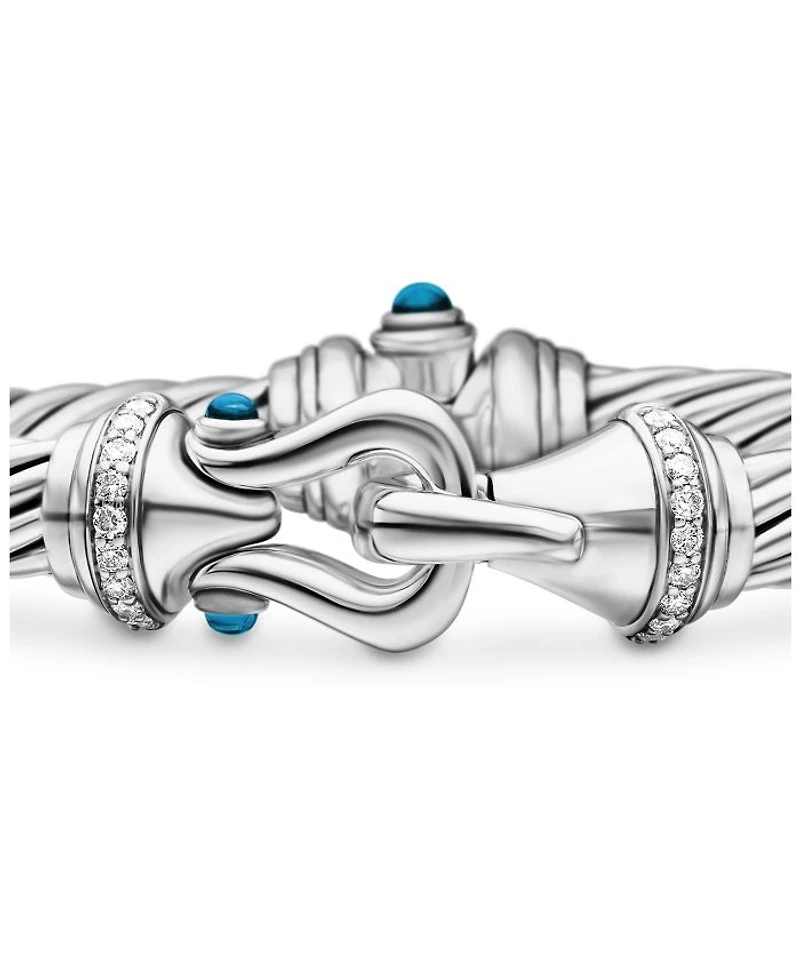 Buckle Classic Cable Bracelet Sterling Silver with Hampton Blue Topaz and Diamonds, 7mm