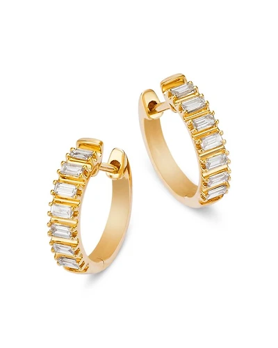 Diamond Baguette Huggie Hoop Earrings in 14K Gold