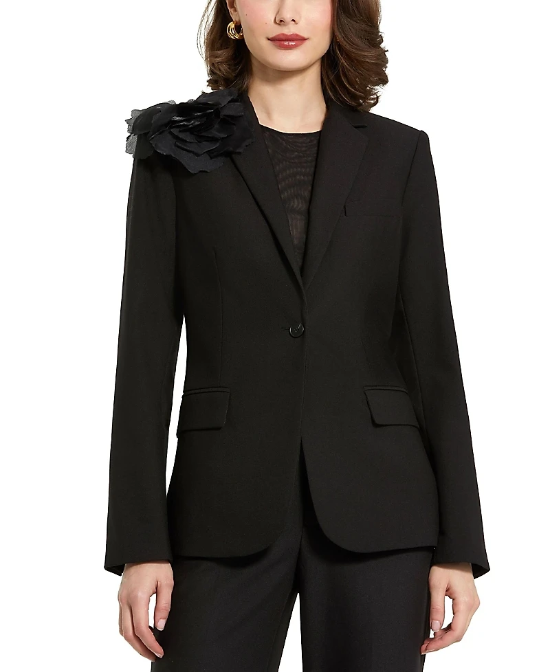 Mac Duggal Classic Crepe Blazer Jacket With Flower