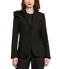 Mac Duggal Classic Crepe Blazer Jacket With Flower