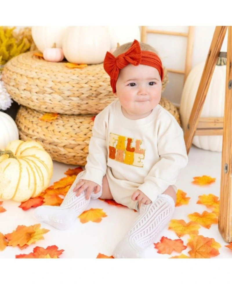 Girls' Fall Babe Patch Long Sleeve Romper - Baby