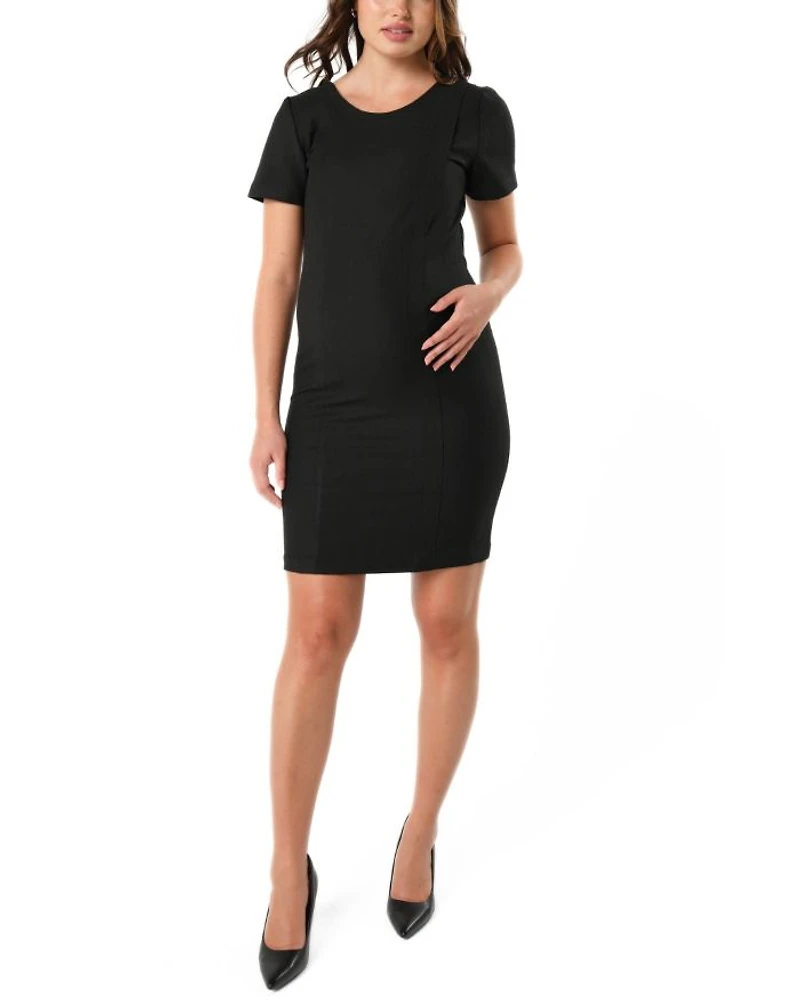 Women's Short Sleeve Maternity & Nursing Knee Length Dress Italian Stretch Suiting Fabric