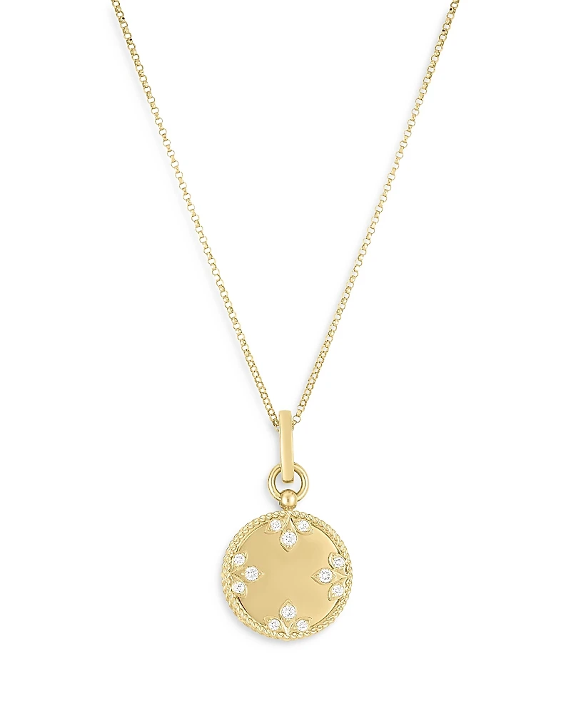 Roberto Coin 18K Yellow Gold Venetian Princess High Polish Diamond Medallion Pendant Necklace, 16-17
