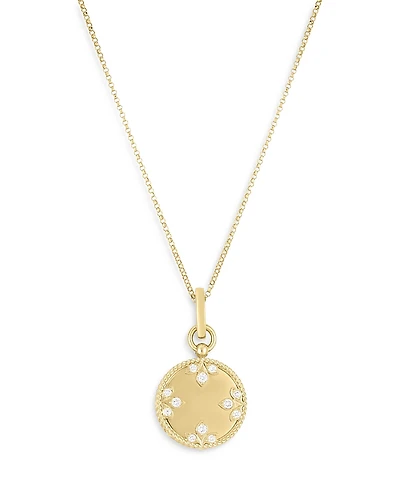 Roberto Coin 18K Yellow Gold Venetian Princess High Polish Diamond Medallion Pendant Necklace, 16-17