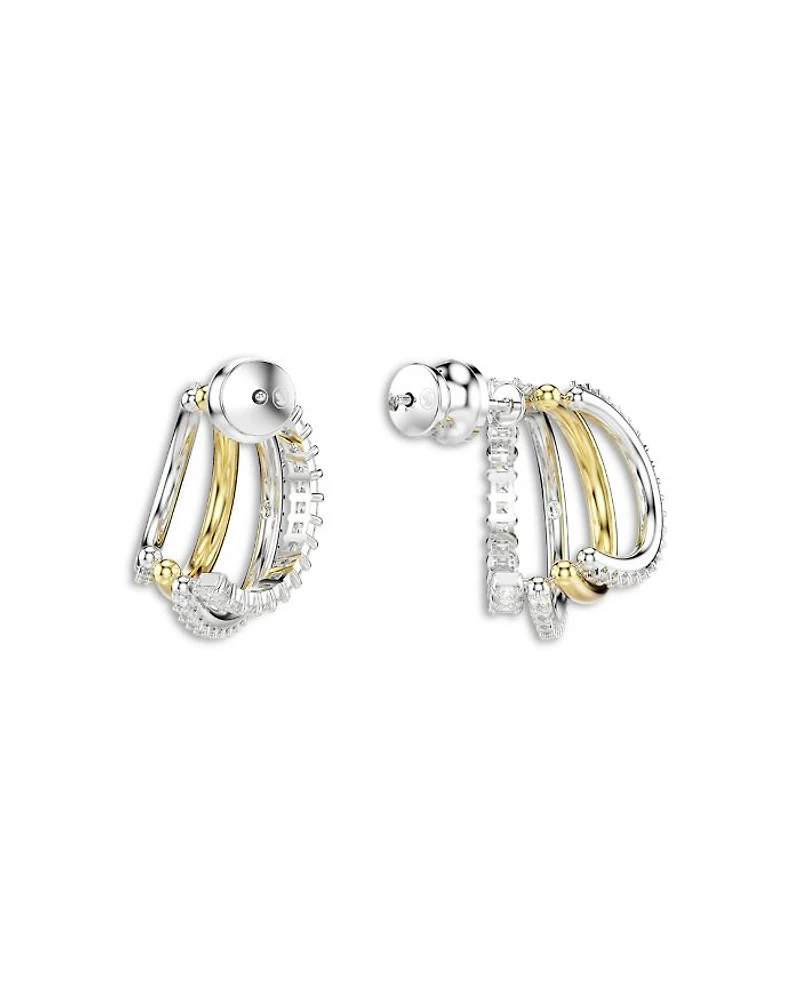 Hyperbola Crystal Split Hoop Earrings in Gold Tone & Rhodium Plated