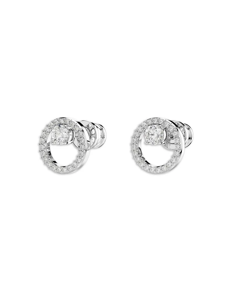 Constella Crystal Circle Stud Earrings in Rhodium Plated