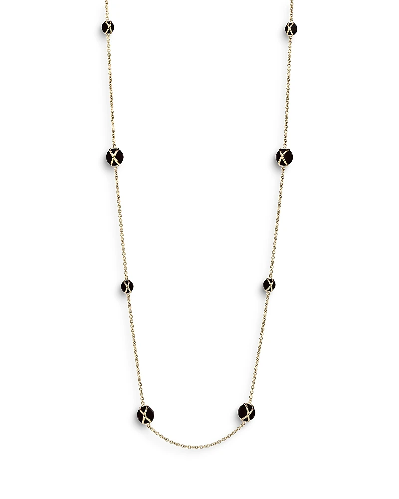 L. Klein 18K Yellow Gold Prisma Black Agate Station Long Chain Necklace, 37