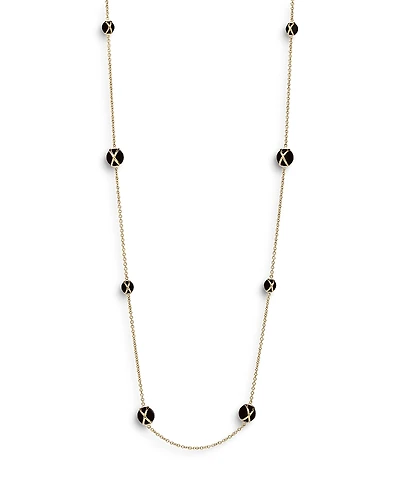 L. Klein 18K Yellow Gold Prisma Black Agate Station Long Chain Necklace, 37