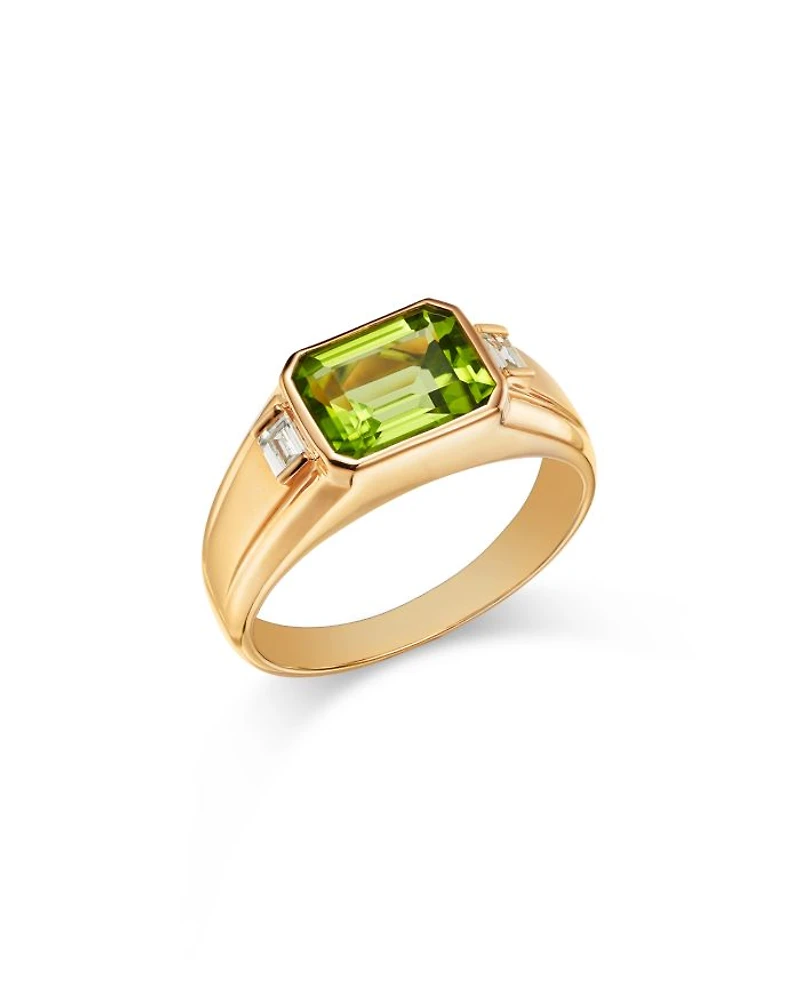 Peridot & Diamond Men's Ring in 14K Yellow Gold