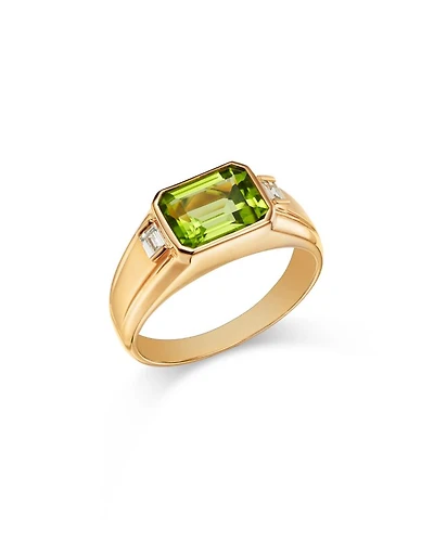 Peridot & Diamond Men's Ring in 14K Yellow Gold