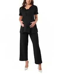 Women's Maternity & Nursing Short Sleeve Empire Waist Top Italian Stretch Suiting Fabric (Regular Petite)