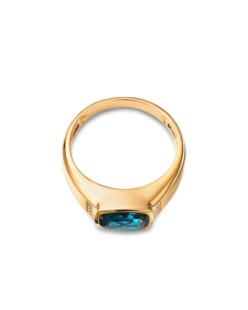 Men's London Blue Topaz & Diamond Ring in 14K Yellow Gold