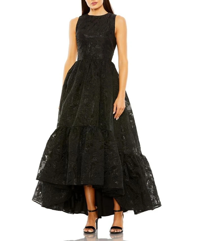 Sleeveless Full High Low Brocade Gown