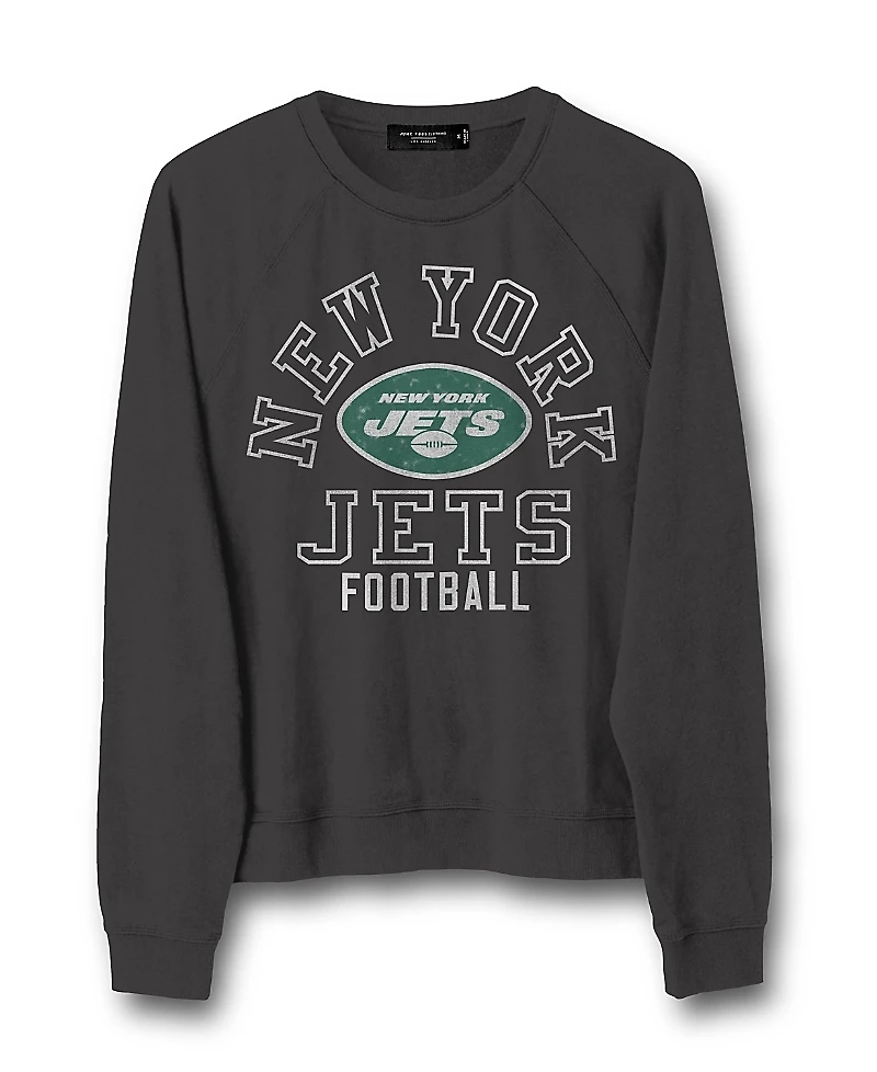 Junk Food Clothing Women's Nfl New York Jets Flocked Raglan Crew Fleece Sweatshirt