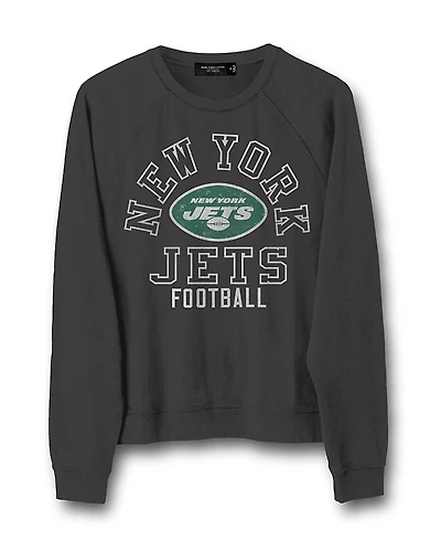 Junk Food Clothing Women's Nfl New York Jets Flocked Raglan Crew Fleece Sweatshirt