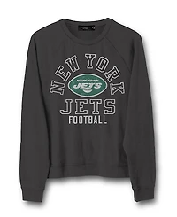 Junk Food Clothing Women's Nfl New York Jets Flocked Raglan Crew Fleece Sweatshirt