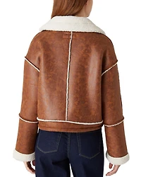 Faux Leather Sherpa Trim Drawstring Jacket