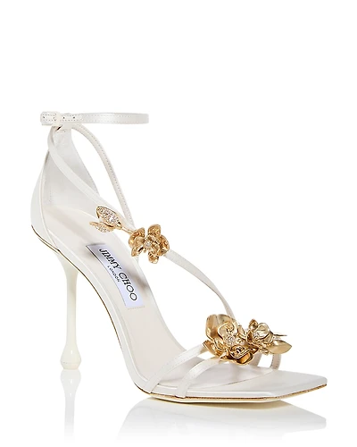 Jimmy Choo Women's Zea 95 Flower Jewel Satin Sandals