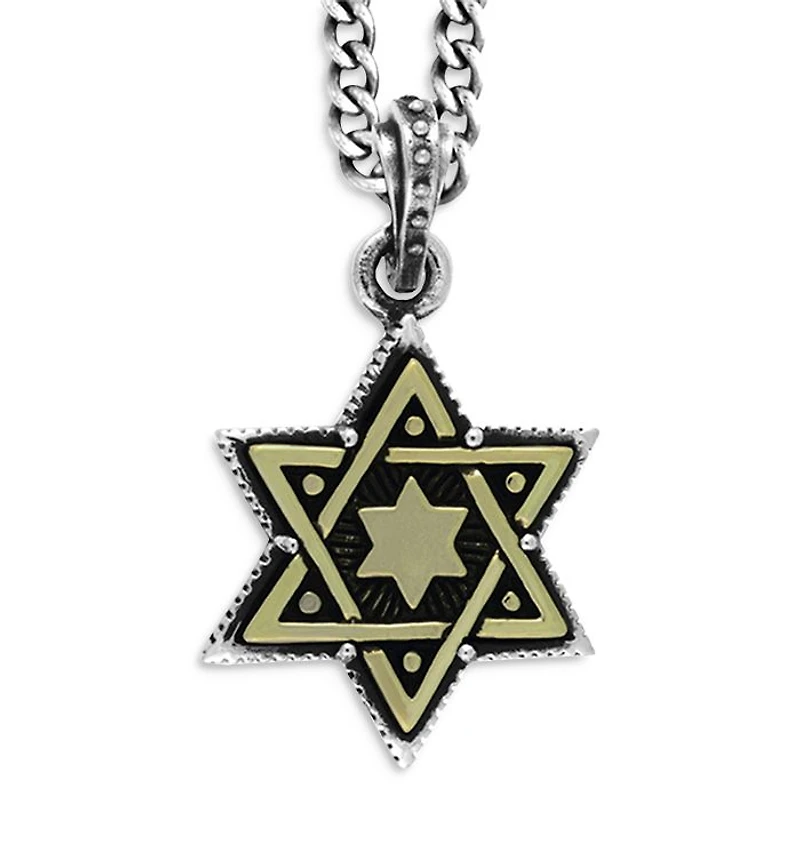 Large Alloy Star of David in Silver Frame Pendant Necklace, 24"