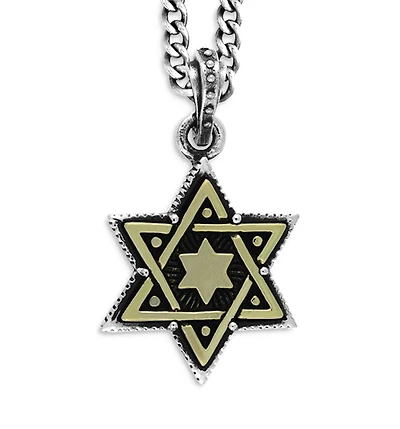 Large Alloy Star of David in Silver Frame Pendant Necklace, 24"