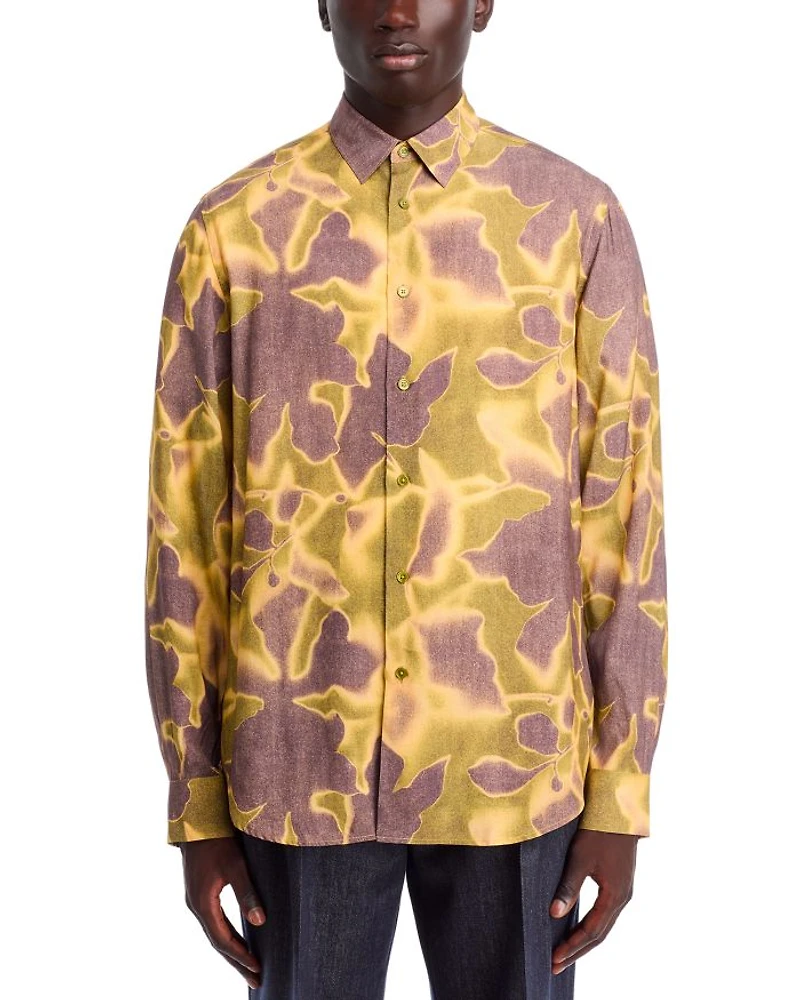 Long Sleeve Button Front Printed Shirt