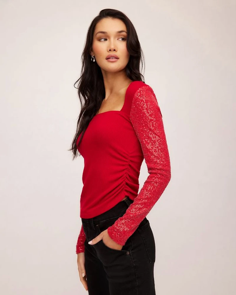Cady Contrast Sequin Top