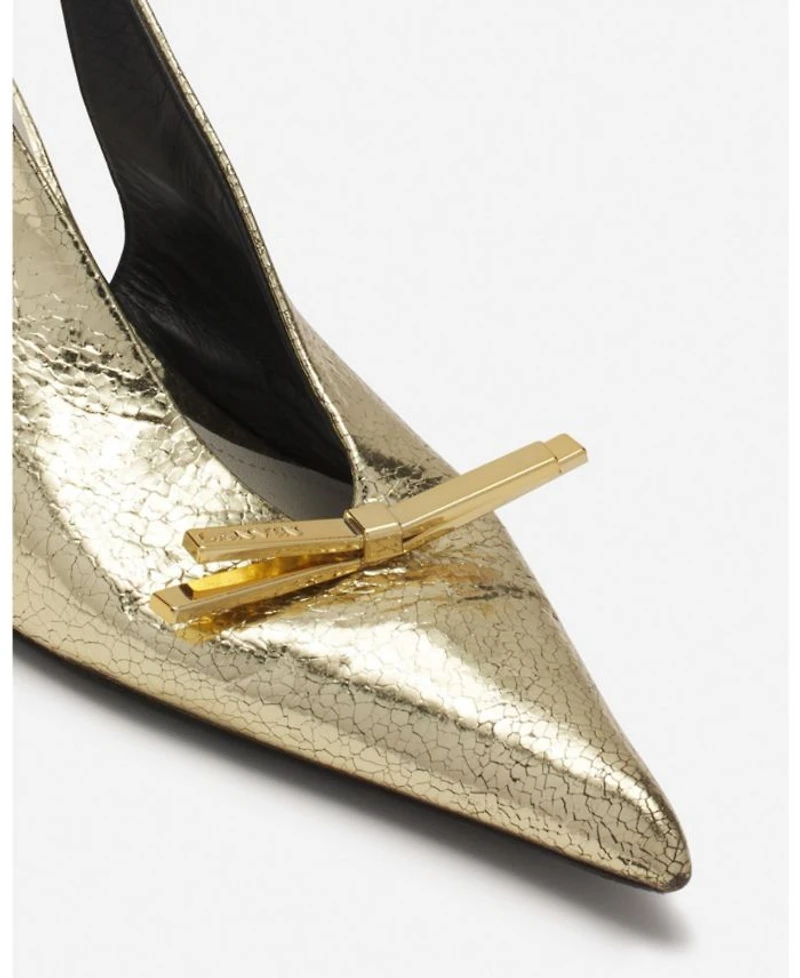 Women's Bow Slingback Pumps Crackled Metallic Leather