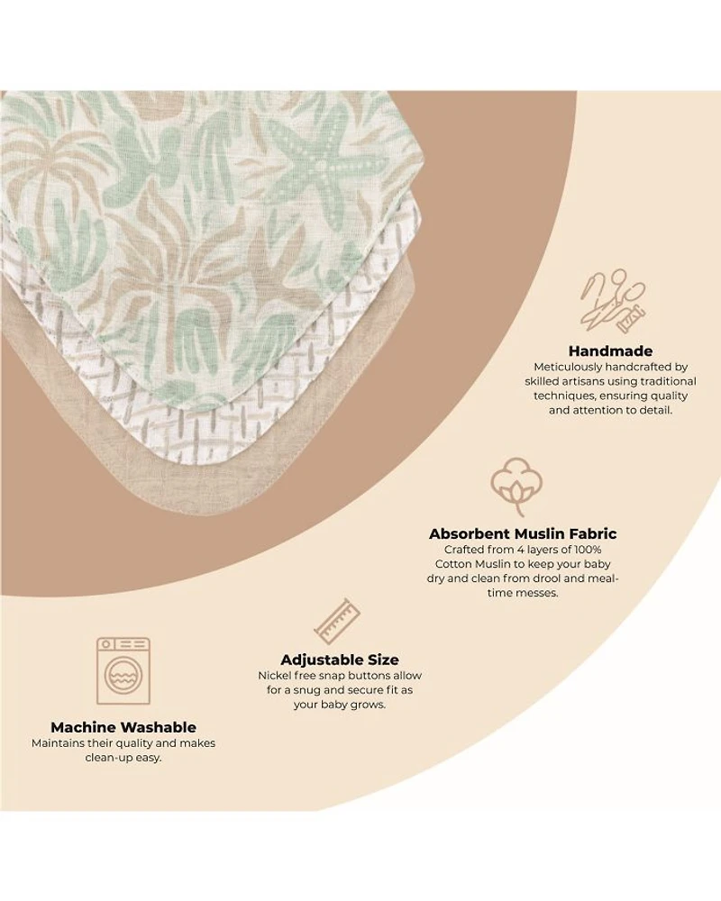 Cove Beach Life Muslin Bibs, 3 Pack - Ages 0-3