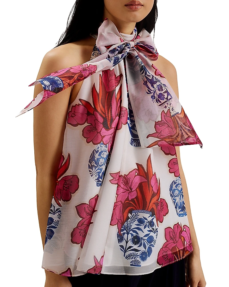 Ted Baker Akaki Organza Printed Tie Neck Top