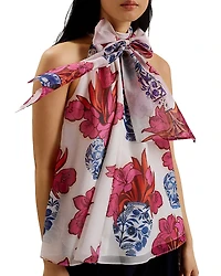 Ted Baker Akaki Organza Printed Tie Neck Top