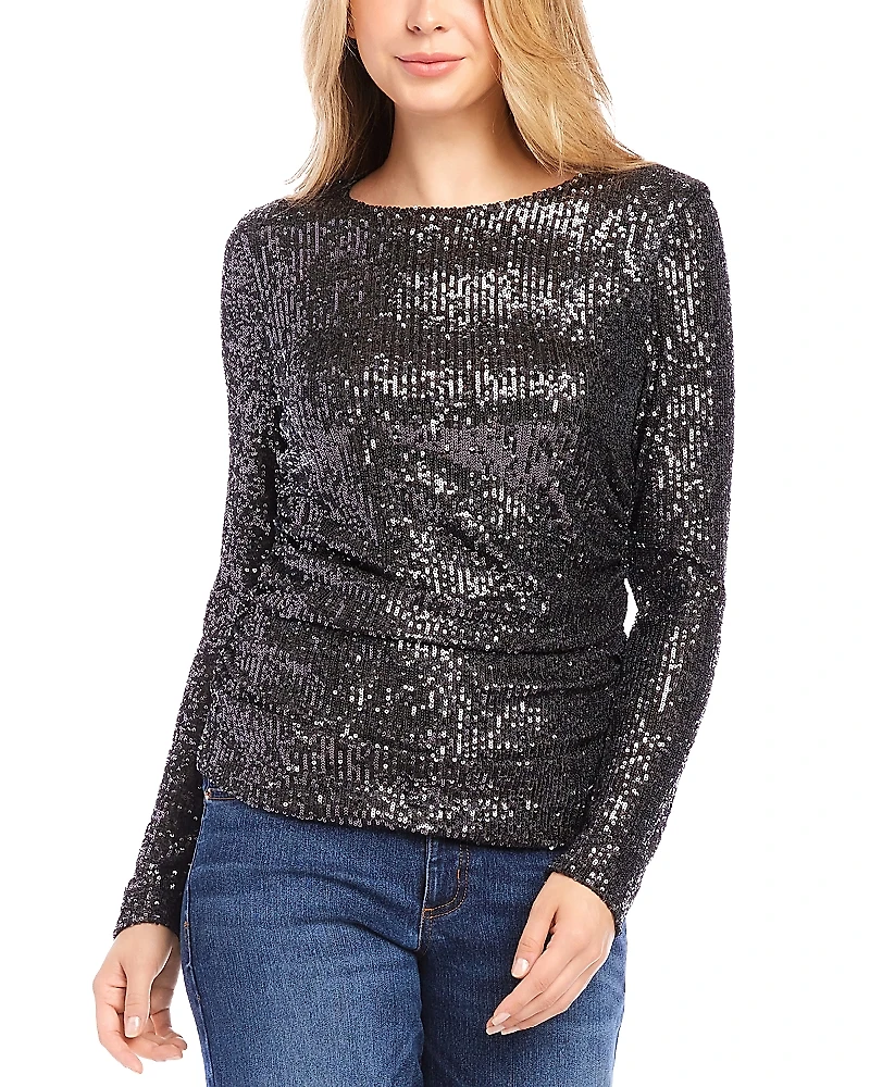 Karen Kane Side Shirred Sequin Top
