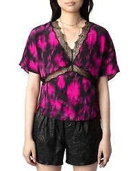 Zadig & Voltaire Silk Lace Trim Printed Top
