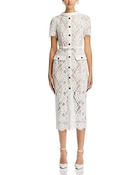 White Lace Button Midi Dress