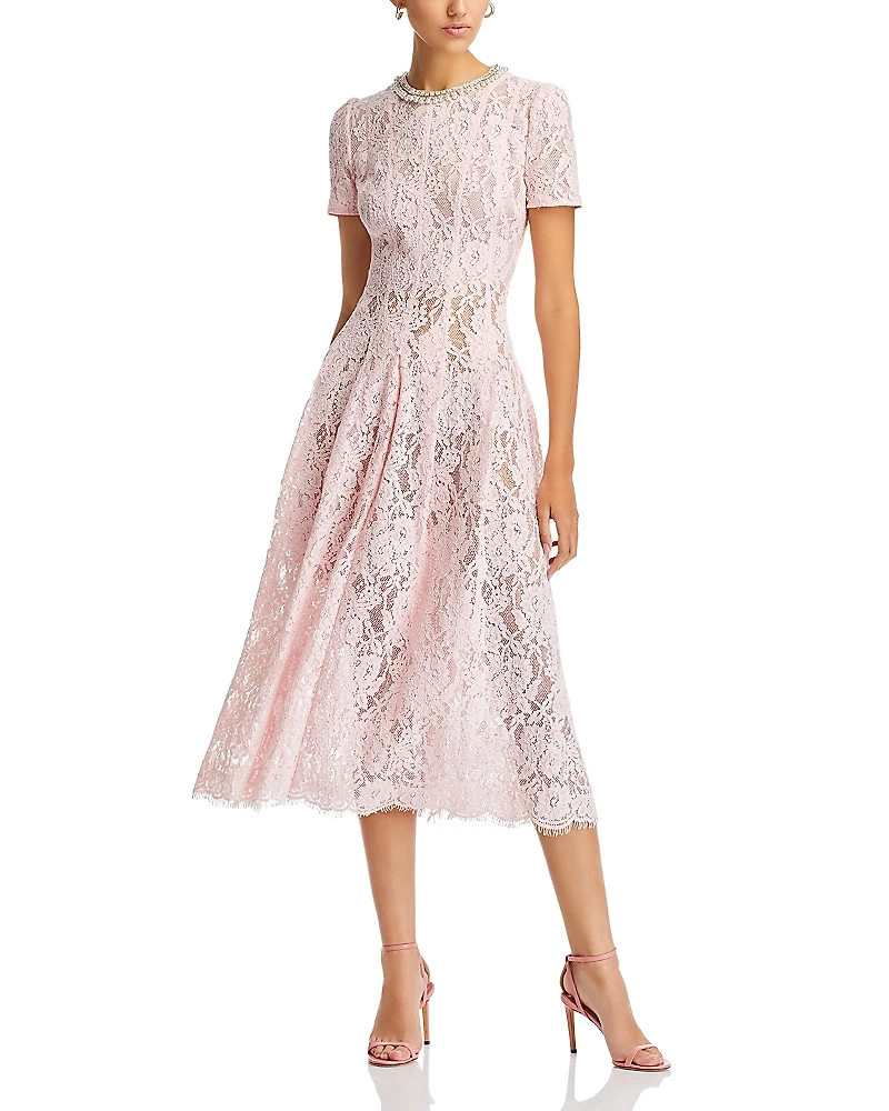 Self-Portrait Pink Lace Embellished Midi Dress