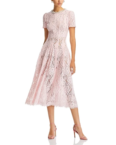 Self-Portrait Pink Lace Embellished Midi Dress