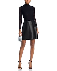 Chara Long Sleeve Mesh & Faux Leather Mini Dress