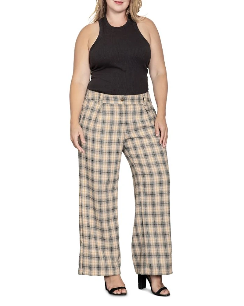 Plus Plaid Wide Leg Pants