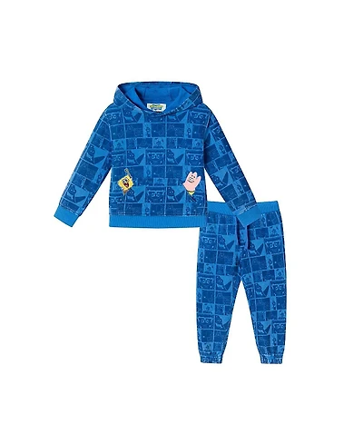 Andy & Evan Boys' SpongeBob SquarePants x Stone- Washed Character Collage Sweatshirt Set - Little Kid, Big Kid