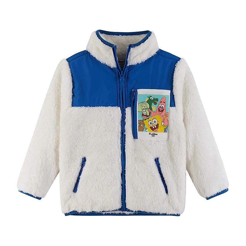 Andy & Evan Boys' SpongeBob SquarePants x Bikini Bottom Buddies Sherpa Jacket with Printed Patch Pocket - Little Kid