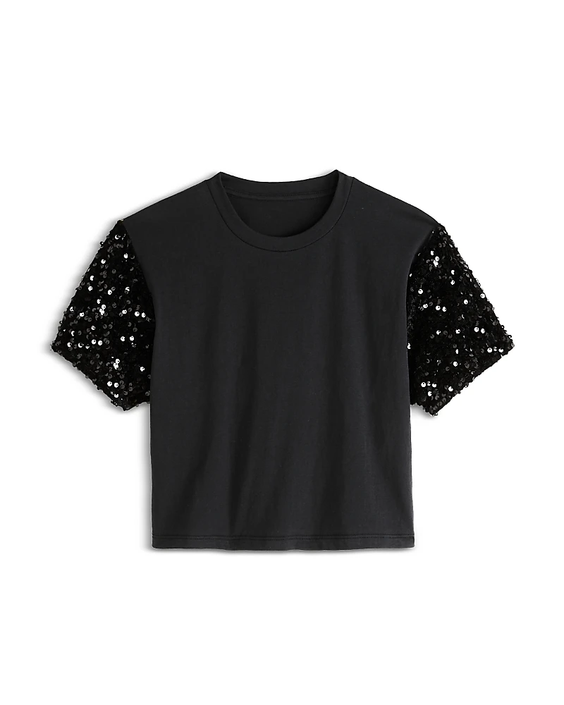 KatieJnyc Girls' Misha Sequin Sleeve Top - Big Kid