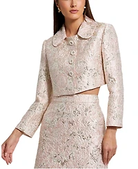 Mac Duggal Pearl Button Brocade Cropped Jacket