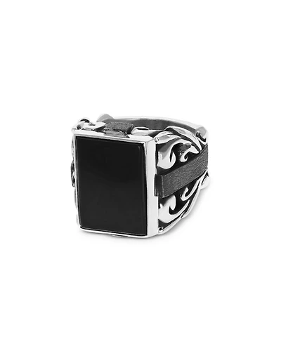 Sterling Silver Onyx Statement Scroll Ring