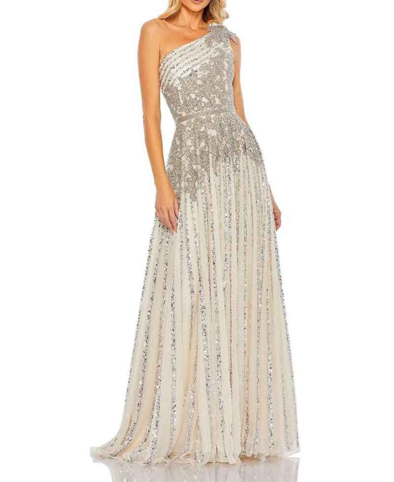 Beaded Embellished One Shoulder A Line Gown