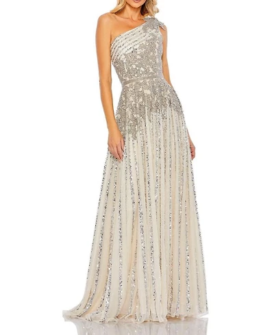 Beaded Embellished One Shoulder A Line Gown