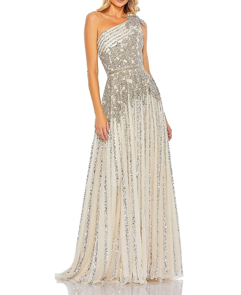 Mac Duggal Beaded Embellished One Shoulder A Line Gown
