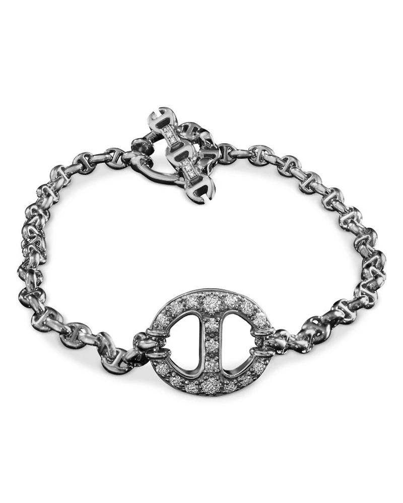 18K White Gold Open Link Diamond Large Link Toggle Bracelet