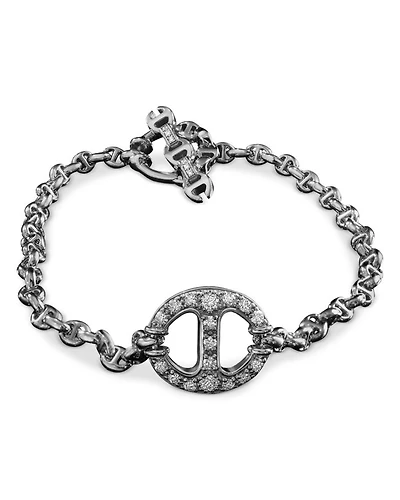 18K White Gold Open Link Diamond Large Link Toggle Bracelet