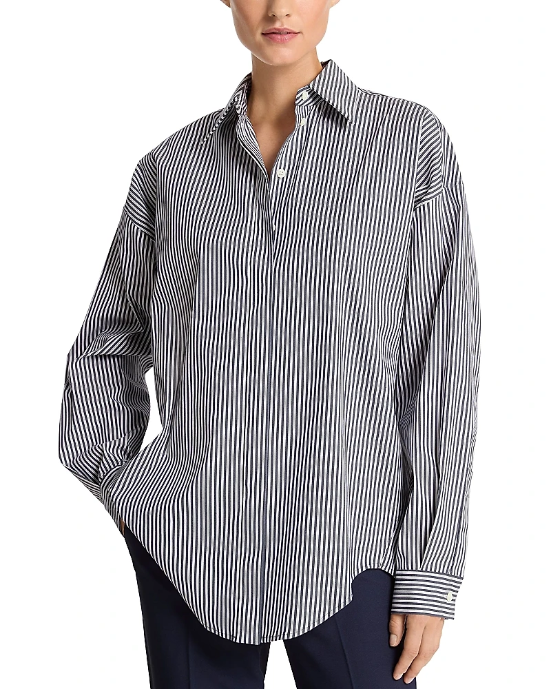 Michael Kors Collection Striped Cotton Poplin Button Up Shirt