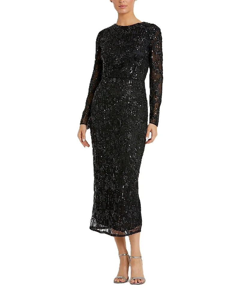 Mac Duggal High Neck Long Sleeve Embellished Dress