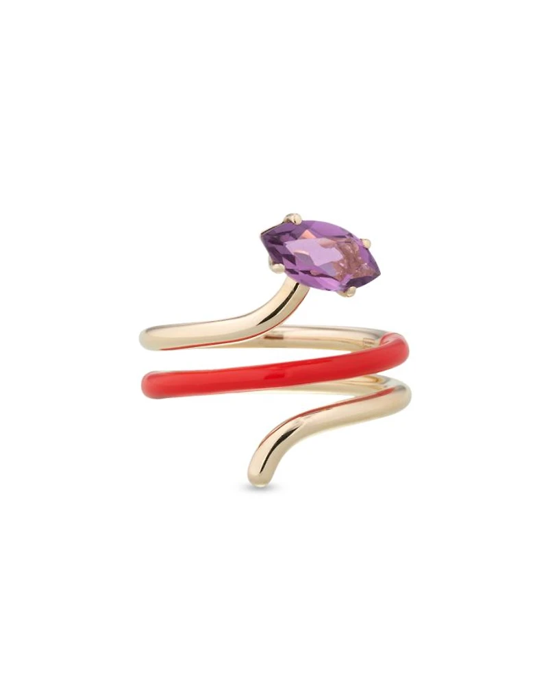 9K Yellow Gold You're So Vine Amethyst & Enamel Coil Ring